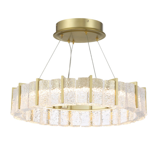 Sevryn LED Semi-Flush Convertible Pendant in Soft Brass Finish with Cast Clear Textured Crystal Glass - Minka-Lavery