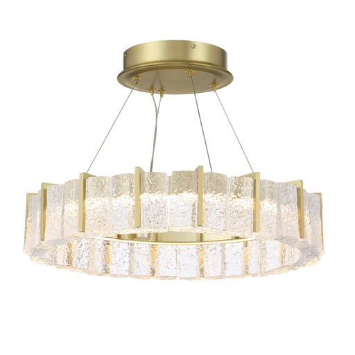 Sevryn LED Semi-Flush Convertible Pendant in Soft Brass Finish with Cast Clear Textured Crystal Glass - Minka-Lavery