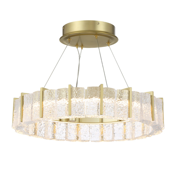 Sevryn LED Semi-Flush Convertible Pendant in Soft Brass Finish with Cast Clear Textured Crystal Glass - Minka-Lavery