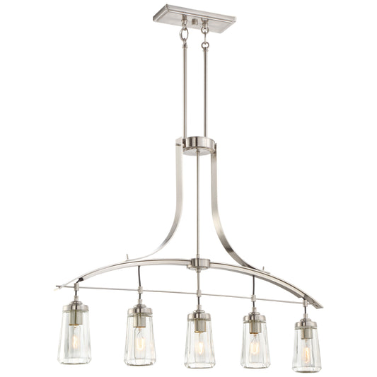 Poleis 5 Light Island in Brushed Nickel with Clear Glass - Minka-Lavery