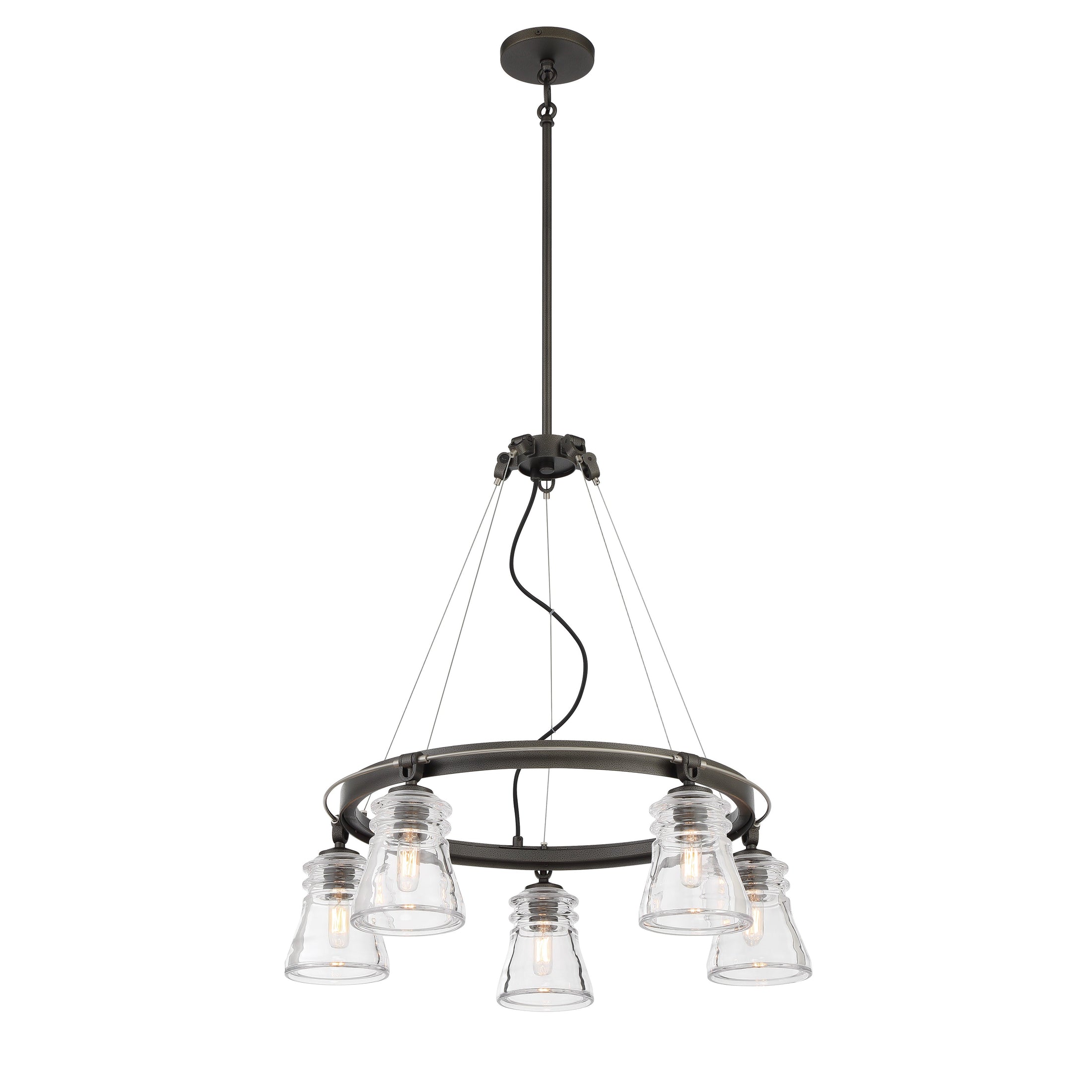 Graham Avenue 5 Light Chandelier in Smoke Iron and Brushed Nickel Finish with Clear Pressed Glass - Minka-Lavery