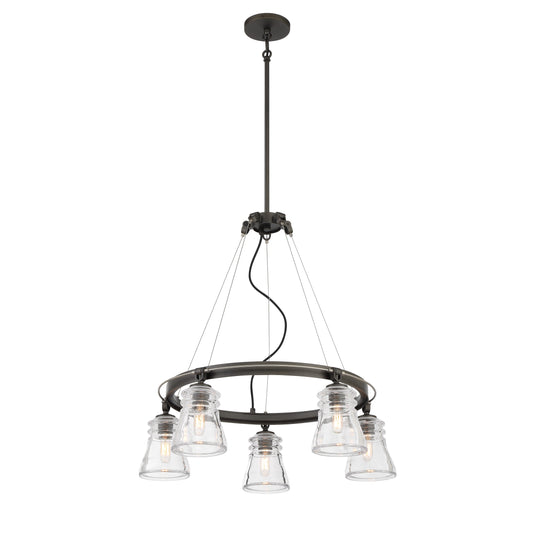 Graham Avenue 5 Light Chandelier in Smoke Iron and Brushed Nickel Finish with Clear Pressed Glass - Minka-Lavery