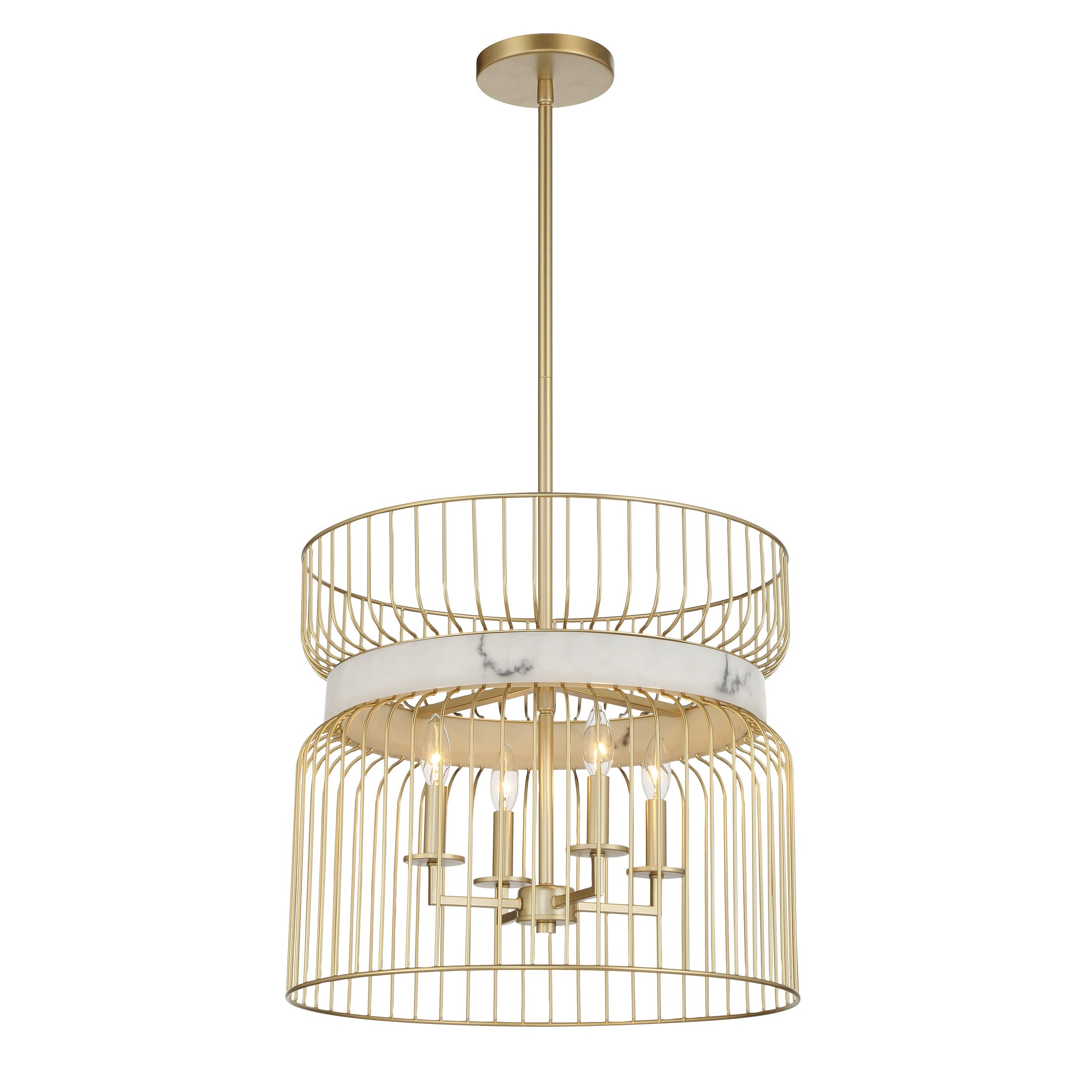Park Slope by Robin Baron 4 Light Pendant in Nouveau Gold Finish and Faux Alabaster, A Robin Baron Design - Minka-Lavery