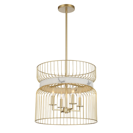 Park Slope by Robin Baron 4 Light Pendant in Nouveau Gold Finish and Faux Alabaster, A Robin Baron Design - Minka-Lavery