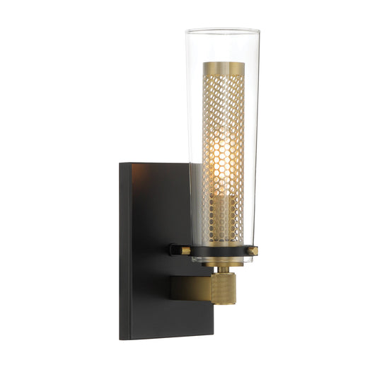 Emmerham 1 Light Wall Sconce with Steel and Glass in Coal and soft Brass Finish - Minka-Lavery