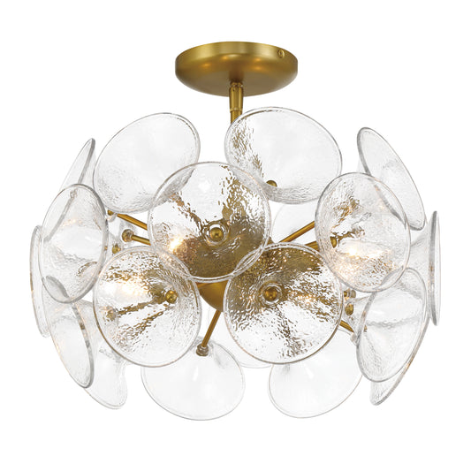Winter 4 Light Semi Flush Mount In Soft Brass Finish with Textured Clear Fluted Glass - Minka-Lavery