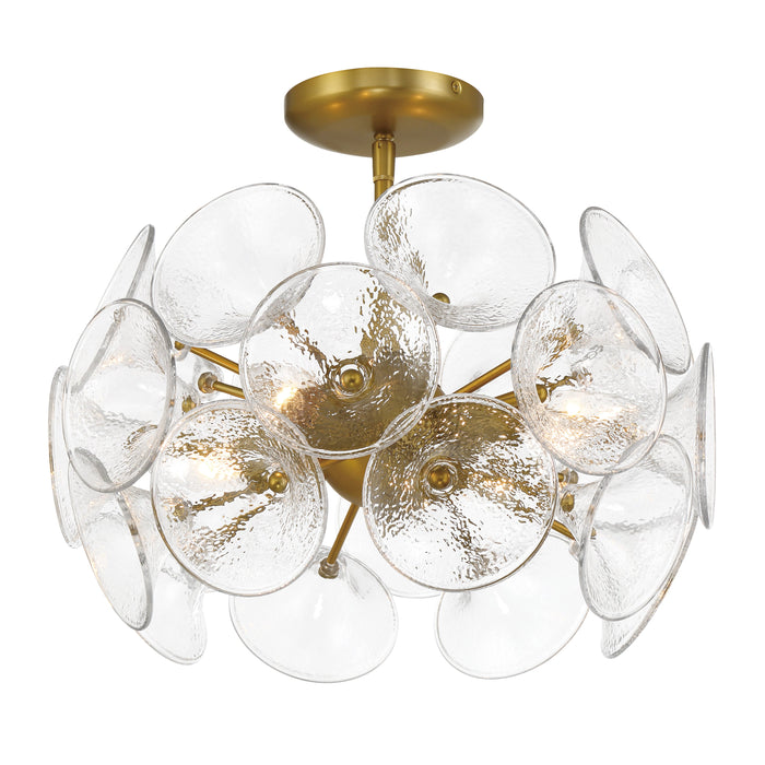 Winter 4 Light Semi Flush Mount In Soft Brass Finish with Textured Clear Fluted Glass - Minka-Lavery