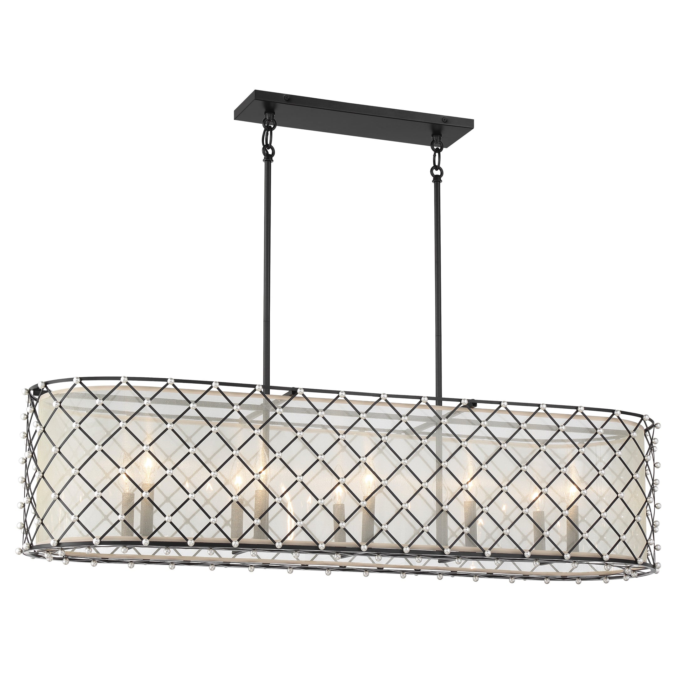 Sheer Elegance 10 Light Island in Coal Finish with a Gold Organza Fabric Shade - Minka-Lavery