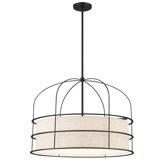 Gateway Park 6 Light Pendant in Coal Finish and Oatmeal Linen Shade - Minka-Lavery