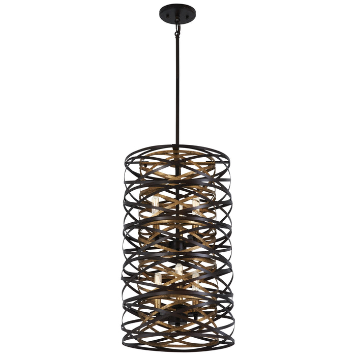 Vortic Flow 6 Light Pendant in Dark Bronze with Mosaic Gold Interior Finish - Minka-Lavery