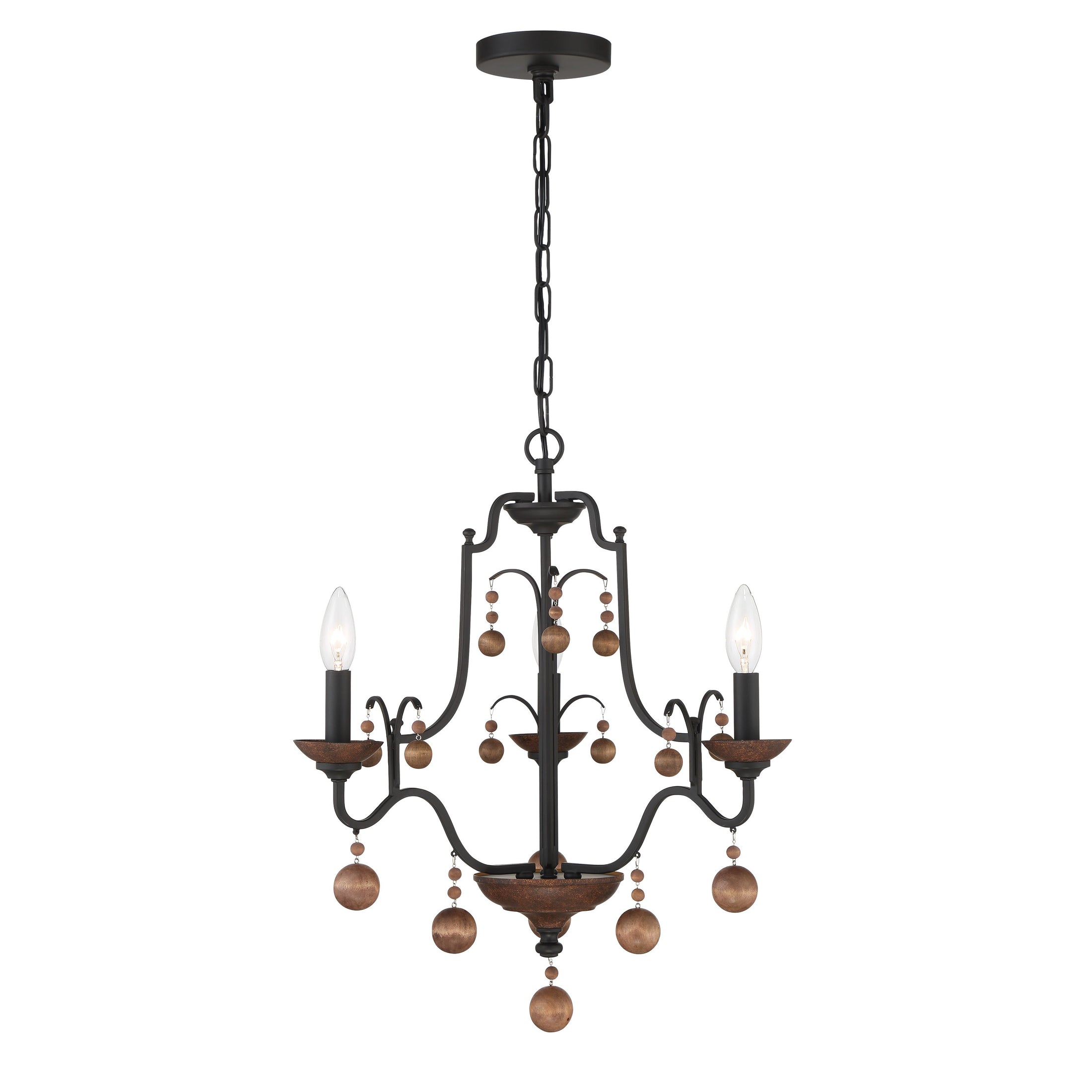 Colonial Charm 3 Light Chandelier with Wood Accents in Old World Bronze with Walnut Finish - Minka-Lavery
