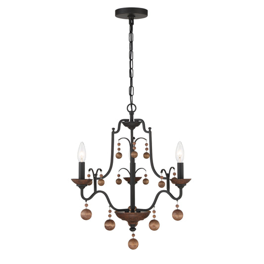 Colonial Charm 3 Light Chandelier with Wood Accents in Old World Bronze with Walnut Finish - Minka-Lavery