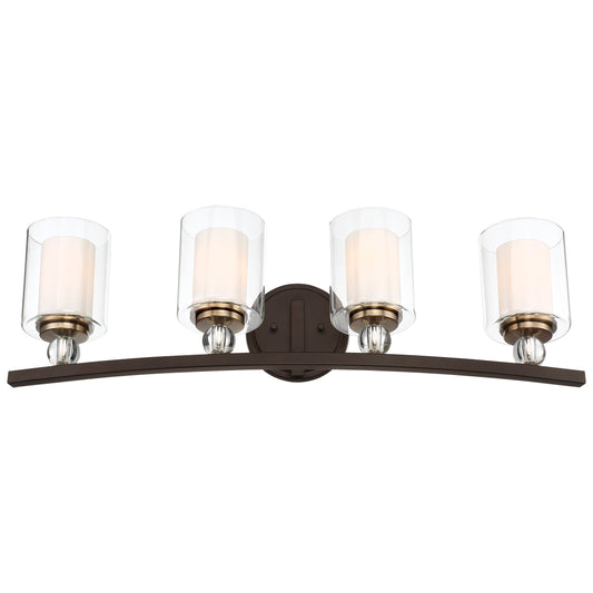 Studio 5 4 Light Bath in Painted Bronze with Natural Brushed Brass Clear Glass with Removable Interior Etched White Glass - Minka-Lavery