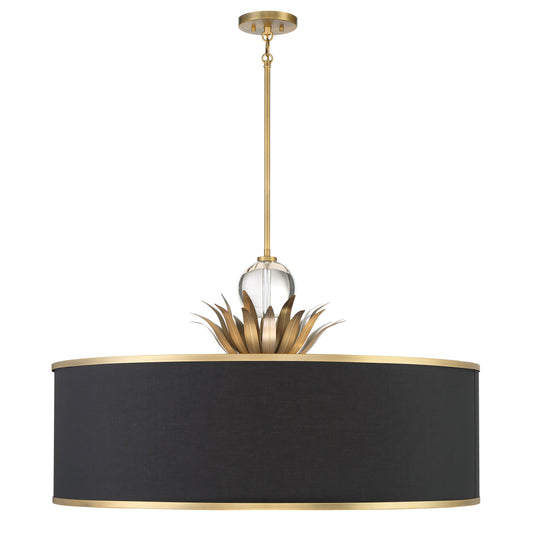 Caprio 8 Light Pendant in Natural Brushed Brass Finish and Fabric Shade - Minka-Lavery
