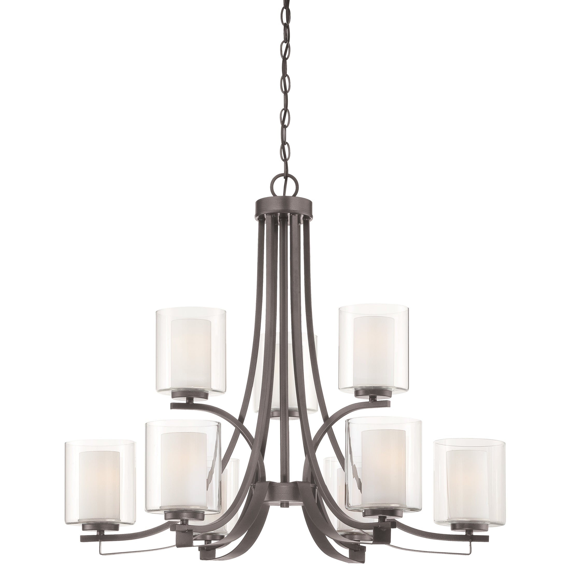 Parsons Studio 9 Light Chandelier in Smoked Iron Finish with Clear and Etched White Glass - Minka-Lavery