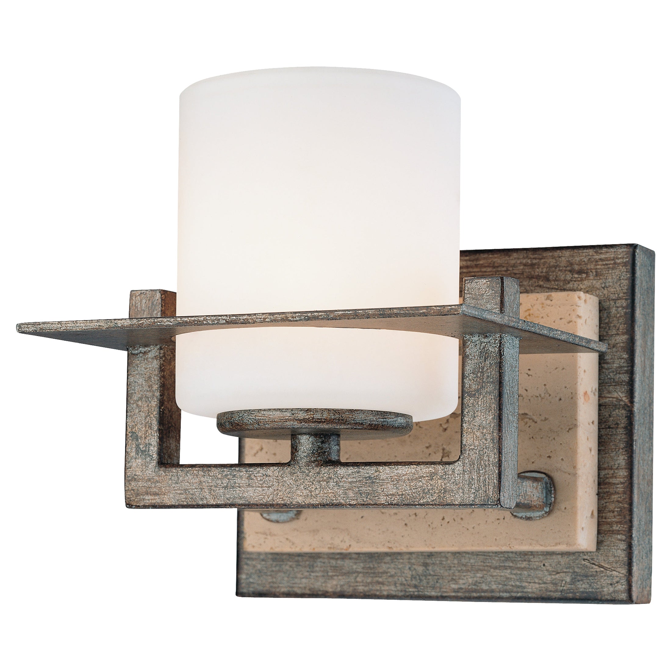 Compositions 1 Light Bath Light in Aged Patina Iron with Travertine Stone Finish with Etched Opal Glass - Minka-Lavery
