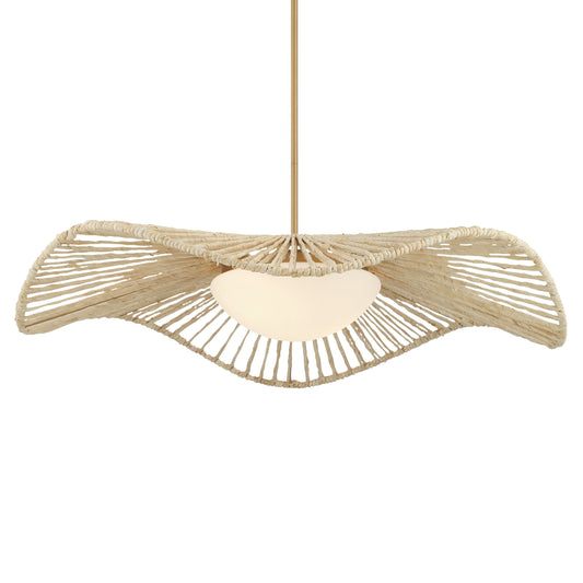Longfield 2-Light Pendant - Legacy Brass with Abaca Rope and Etched White Glass - Minka-Lavery