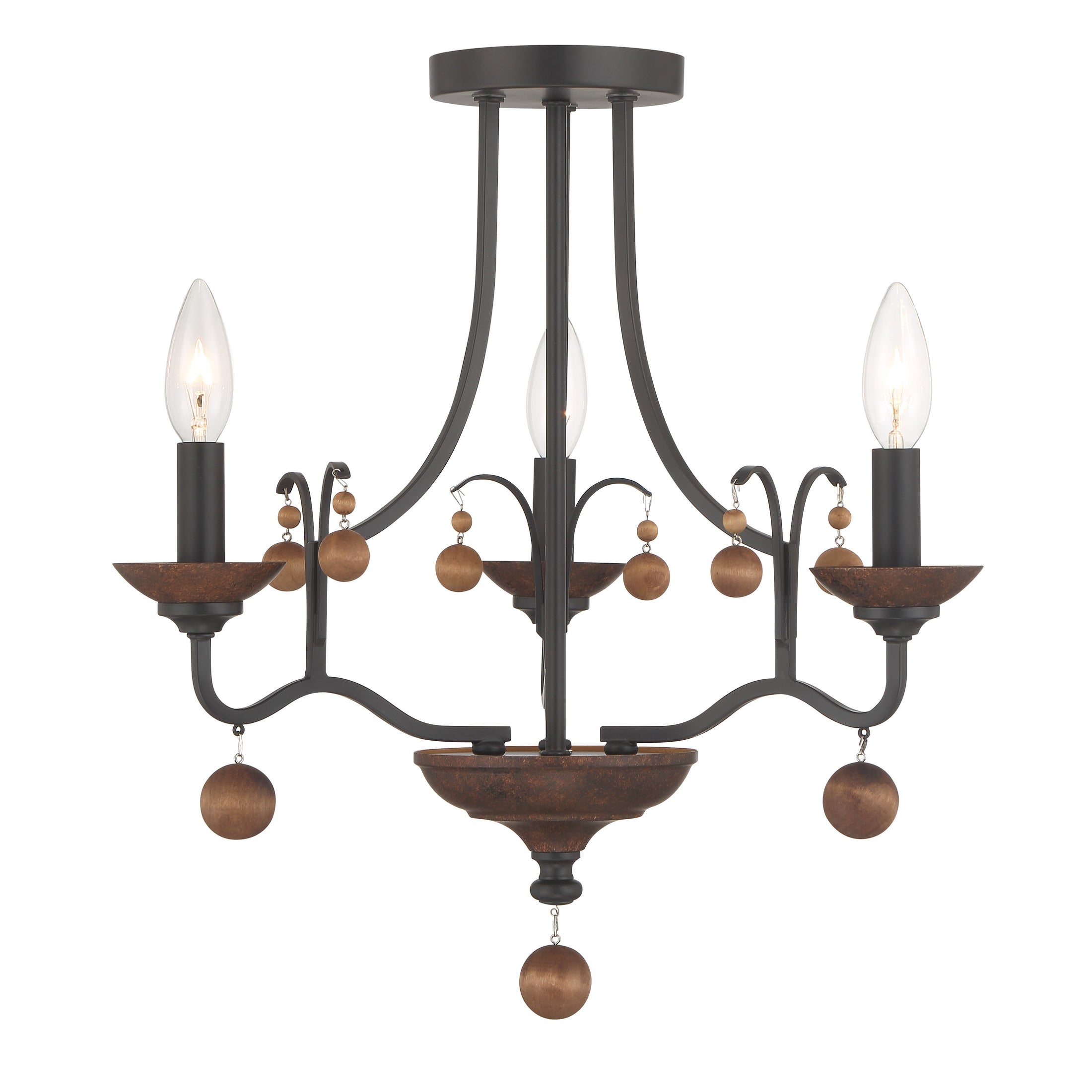 Colonial Charm 3 Light Semi Flush in Old World Bronze Finish with Walnut Accents - Minka-Lavery