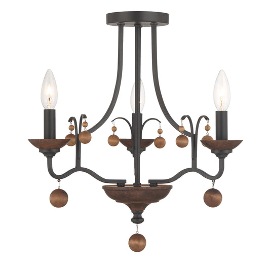 Colonial Charm 3 Light Semi Flush in Old World Bronze Finish with Walnut Accents - Minka-Lavery