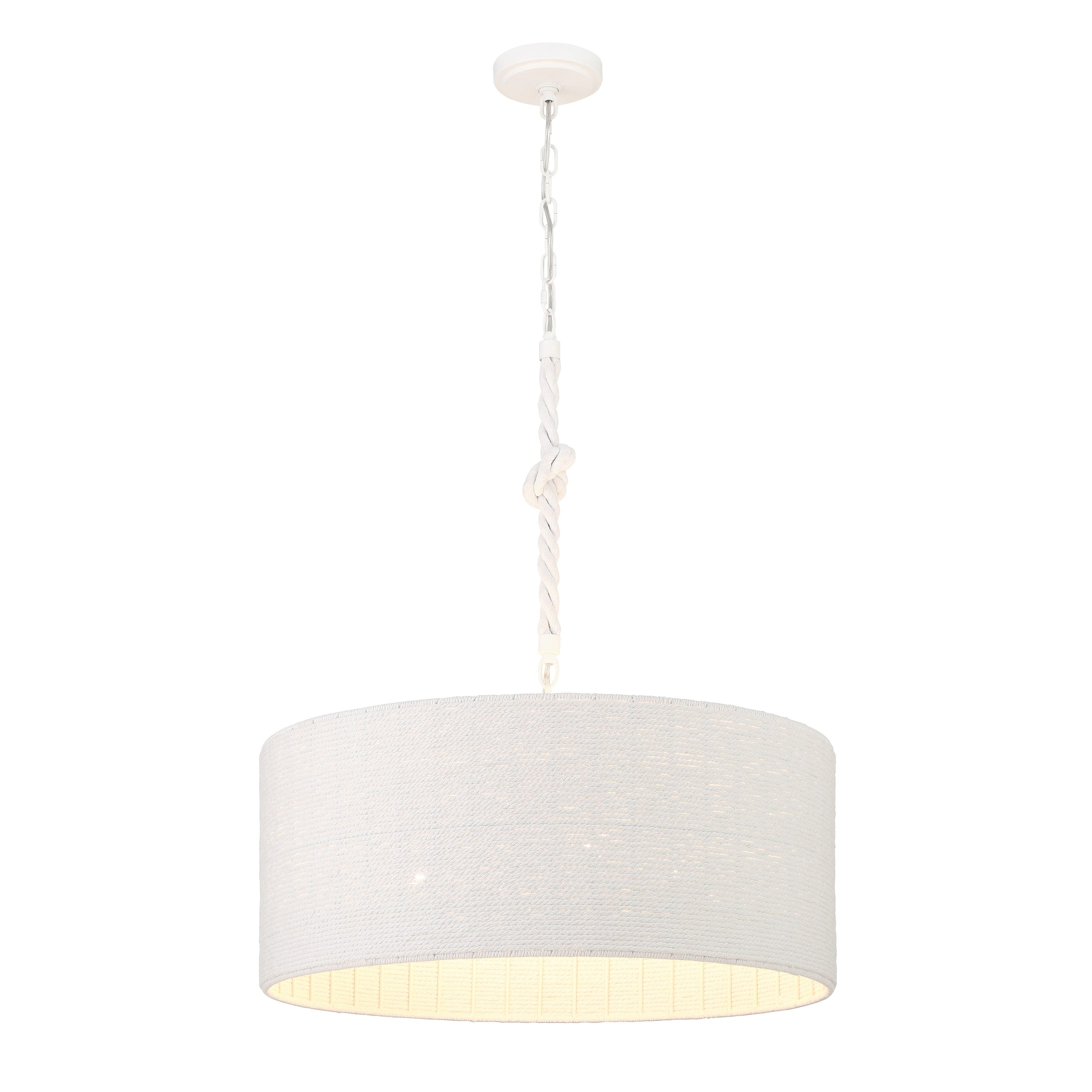 Lodelle 4 Light Pendant in Matte White Finish and White Cotton Rope Shade - Minka-Lavery