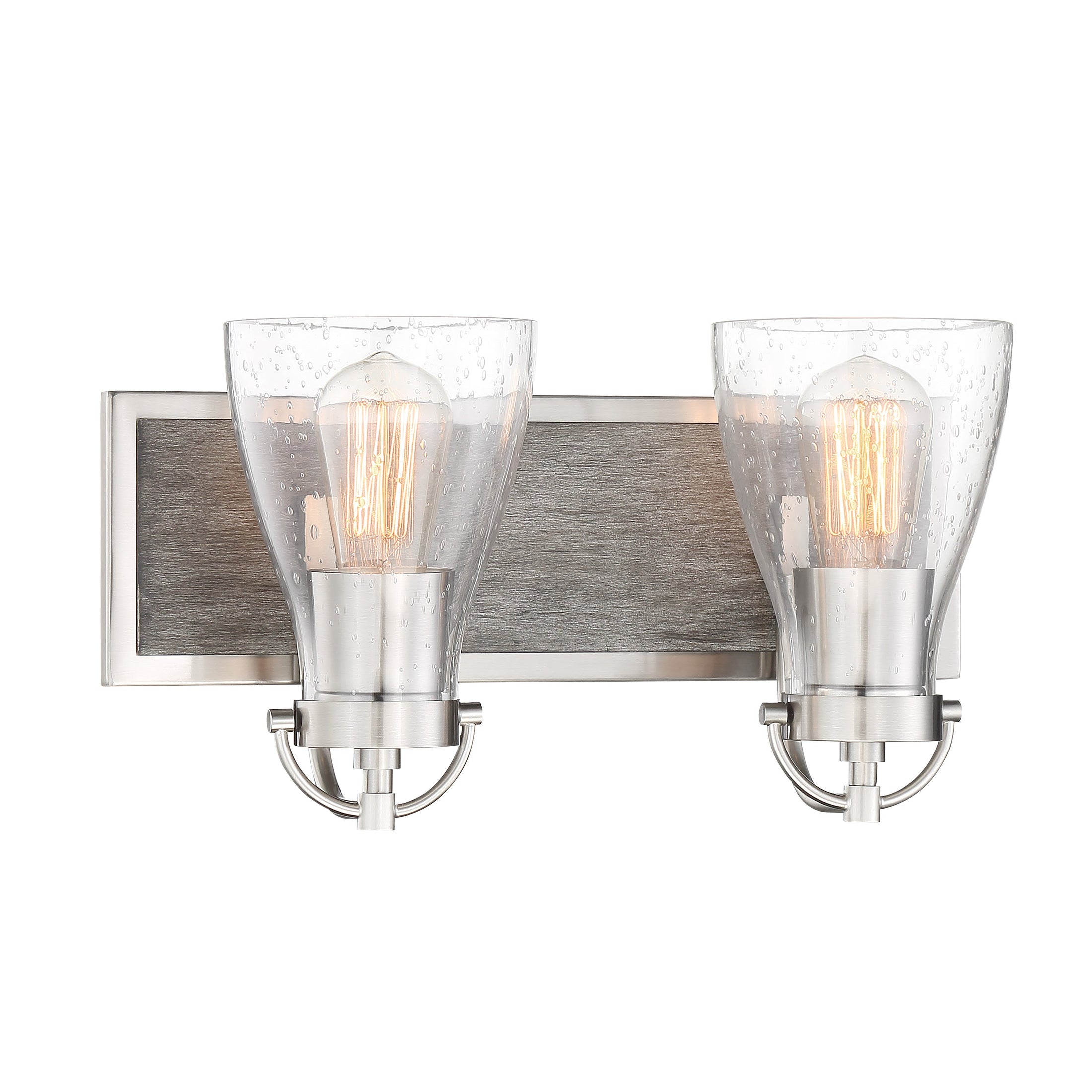 Garrison Garrison - 2 Light Bath - Brush Nickel with Shale Wood - Seeded Glass - Minka-Lavery