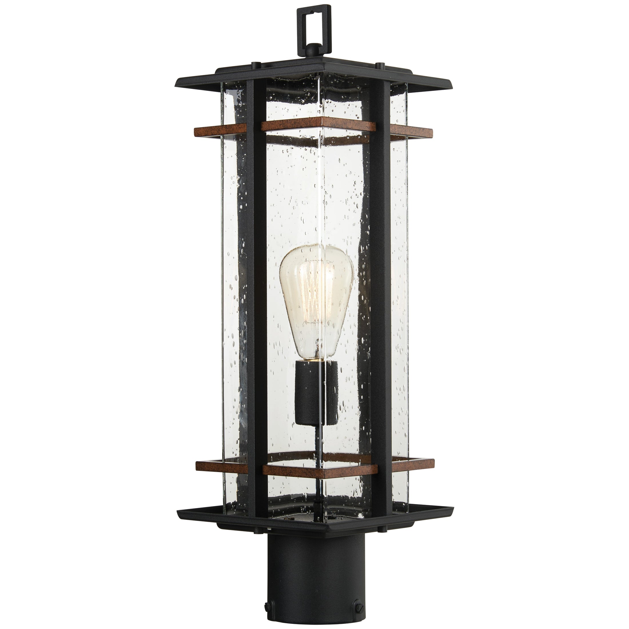 San Marcos 1 Light Post Mount in Black Finish with Antique Copper Accents with Clear Seeded Glass - Minka-Lavery