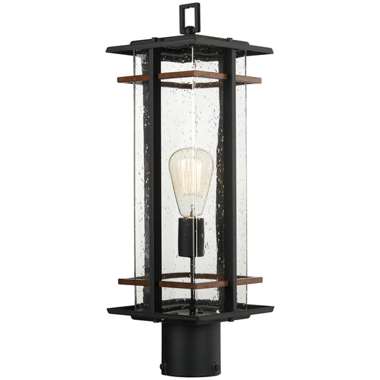 San Marcos 1 Light Post Mount in Black Finish with Antique Copper Accents with Clear Seeded Glass - Minka-Lavery
