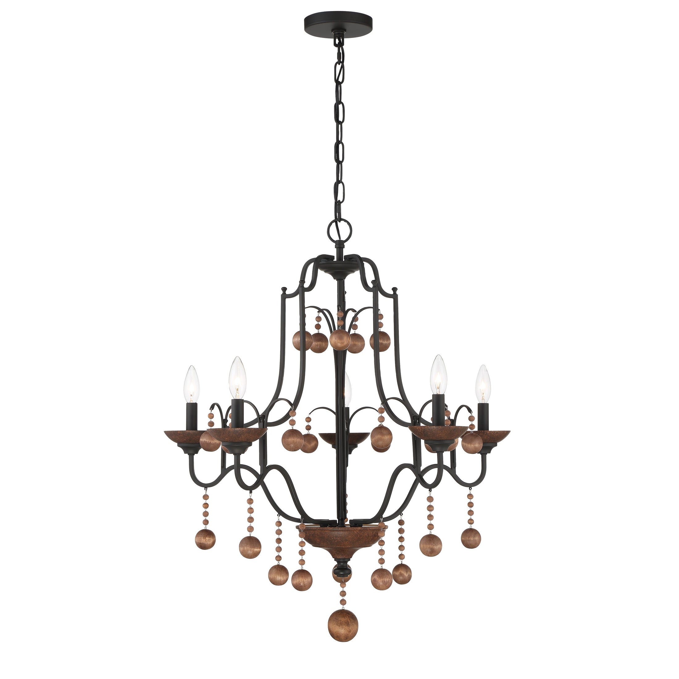 Colonial Charm 5 Light Chandelier with Wood Accents in Old World Bronze with Walnut Finish - Minka-Lavery