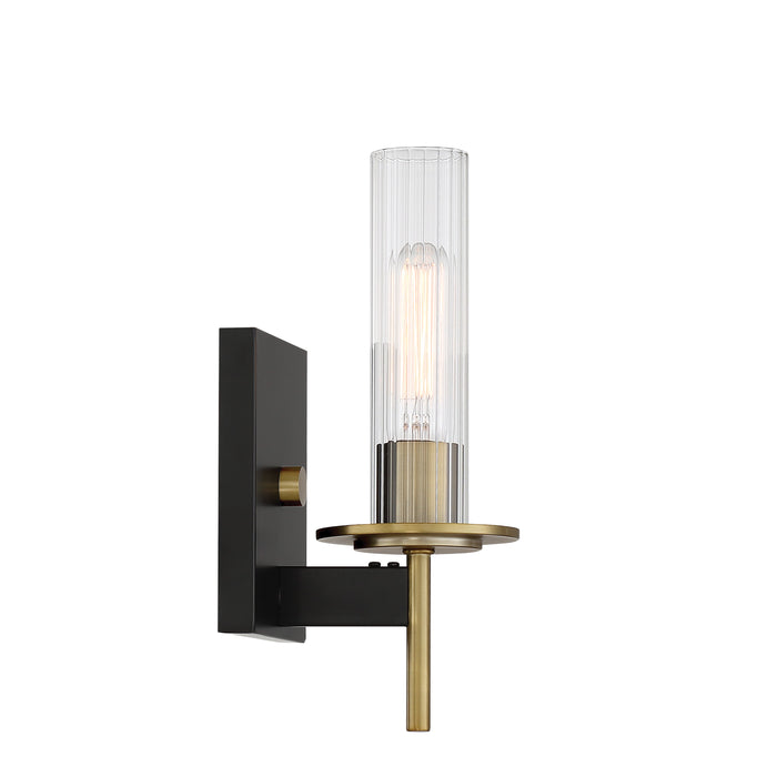 Baldwin Park 1 Light Bath in Coal and Soft Brass Finish with Clear Ribbed Glass - Minka-Lavery