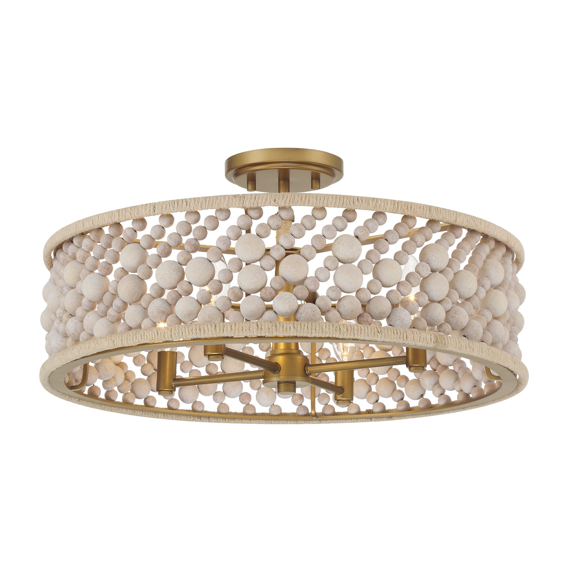 Horsmore 4-Light Semi Flush - Painted Legacy Brass with Bleached Wooden Beads - Minka-Lavery