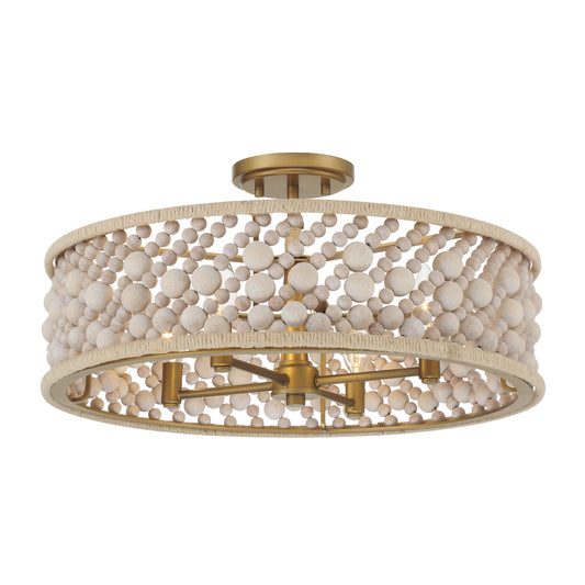 Horsmore 4-Light Semi Flush - Painted Legacy Brass with Bleached Wooden Beads - Minka-Lavery