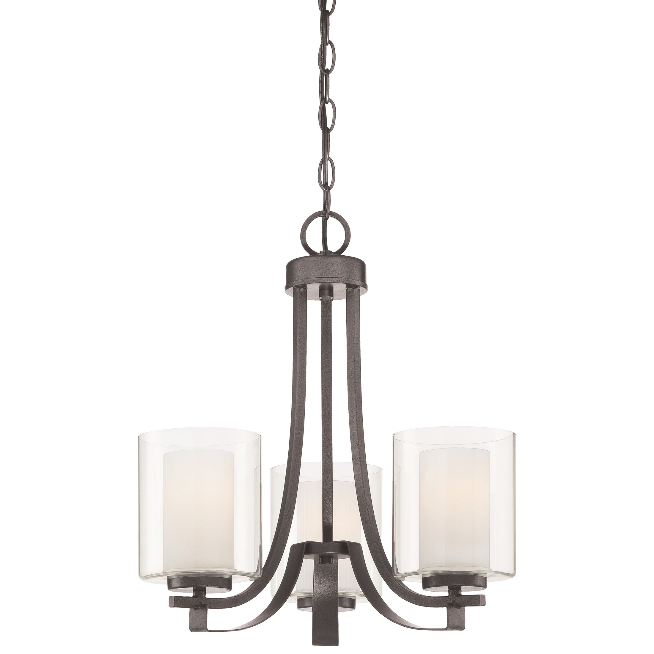 Parsons Studio 3 Light Chandelier in Smoked Iron Finish with Clear and Etched White Glass - Minka-Lavery