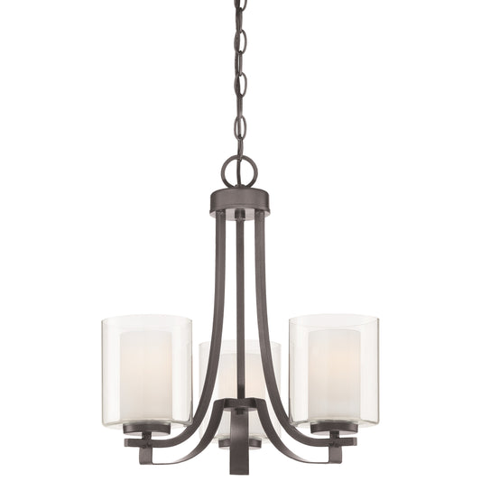 Parsons Studio 3 Light Chandelier in Smoked Iron Finish with Clear and Etched White Glass - Minka-Lavery