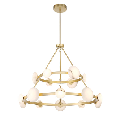 Zill 16 LED Light 2 Tier Chandelier in Lily Gold Finish with Natural Alabaster Shades - Minka-Lavery