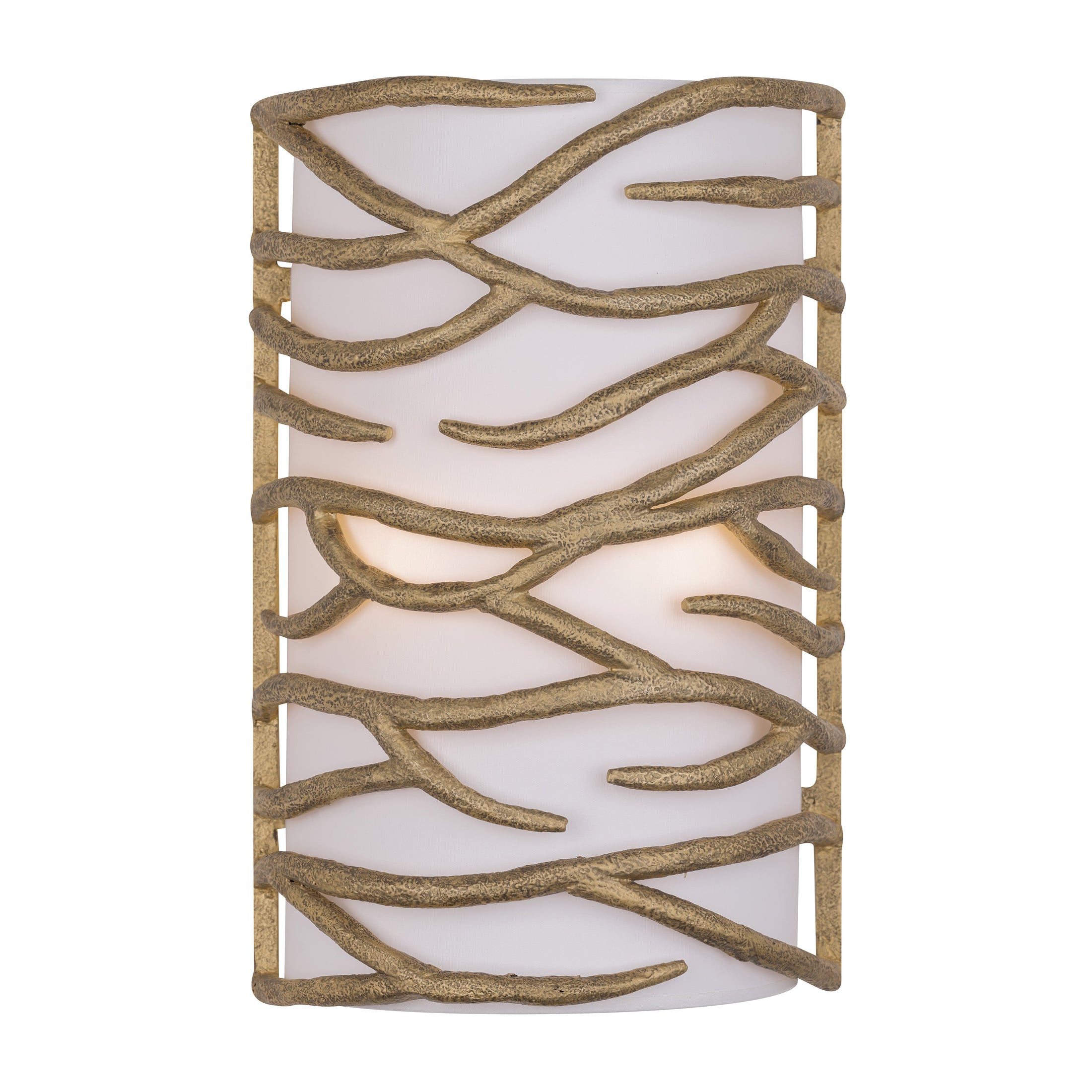 Branch Reality 2 Light Wall Sconce in Ashen Gold with a White Fabric Shade - Minka-Lavery