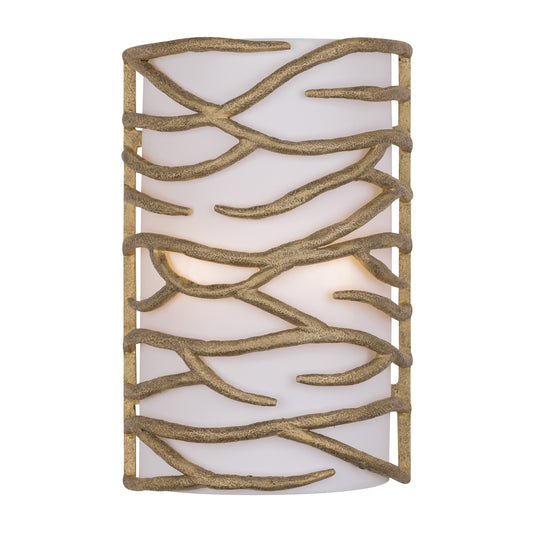 Branch Reality 2 Light Wall Sconce in Ashen Gold with a White Fabric Shade - Minka-Lavery