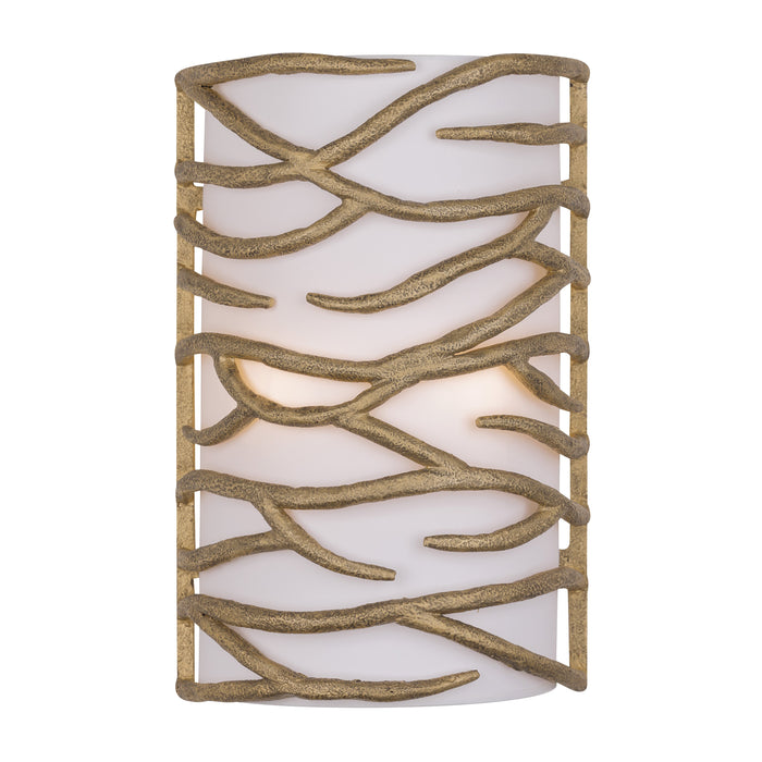 Branch Reality 2 Light Wall Sconce in Ashen Gold with a White Fabric Shade - Minka-Lavery