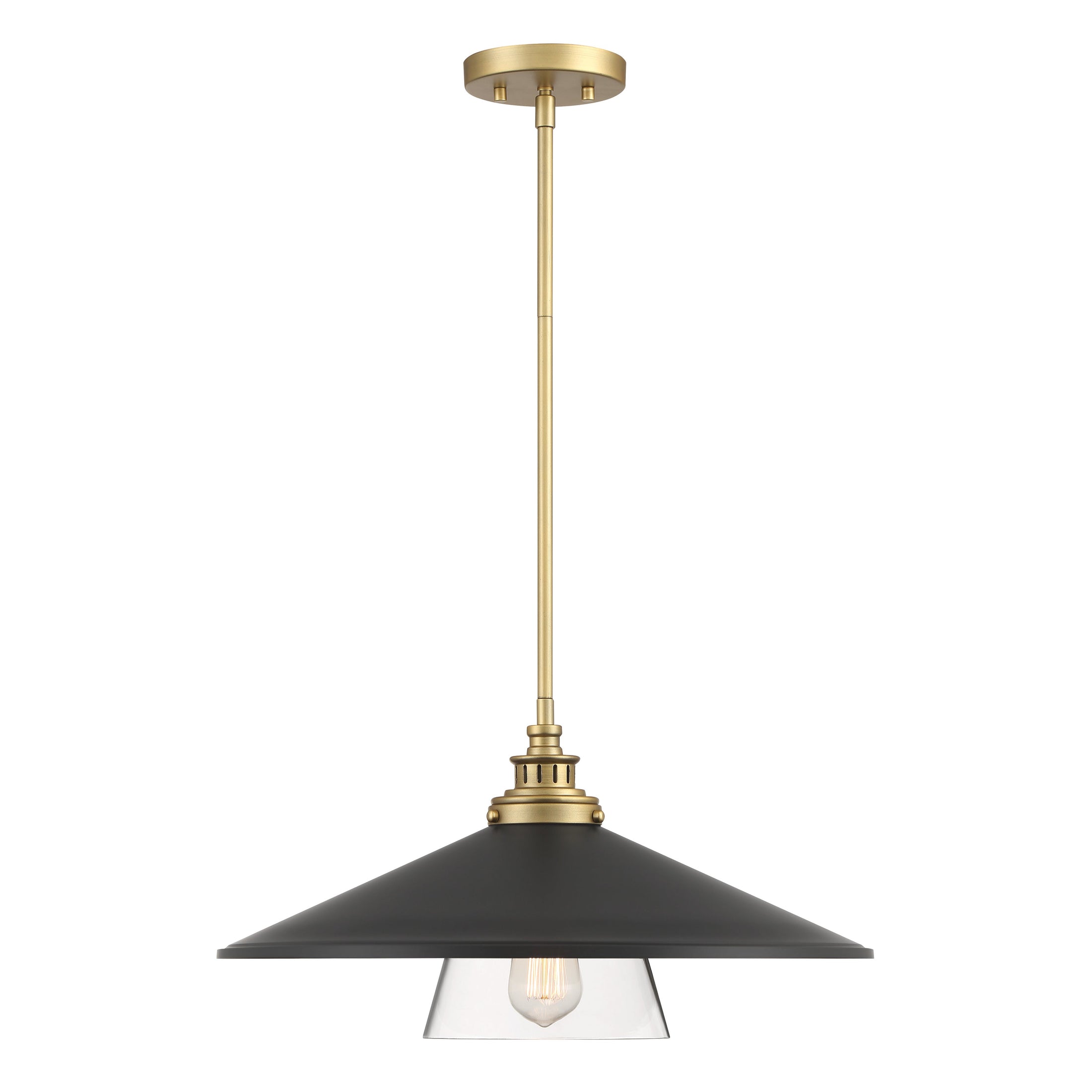 SEGAN 20" 1 Light Mini Pendant in Coal and Soft Brass Finish with Coal Metal Shade - Minka-Lavery