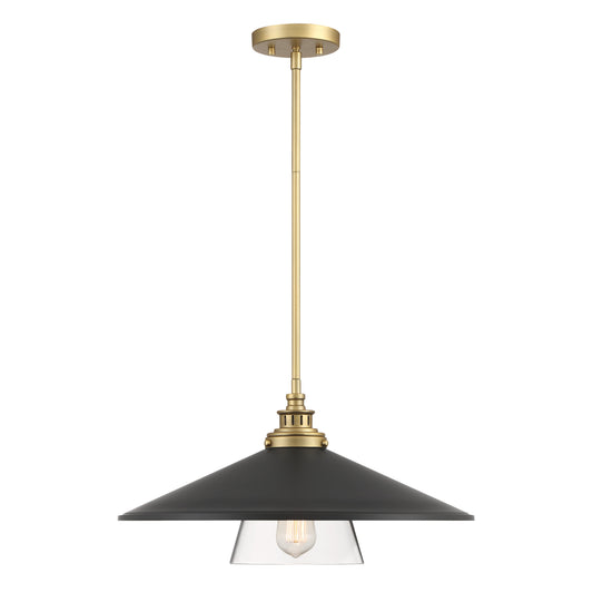 SEGAN 20" 1 Light Mini Pendant in Coal and Soft Brass Finish with Coal Metal Shade - Minka-Lavery