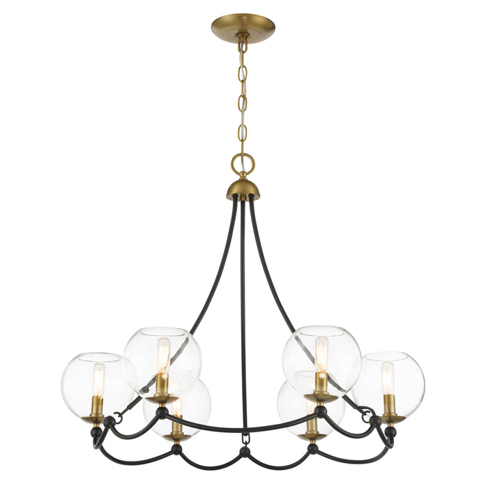 Kearney Park 6 Light Chandelier in Coal and Soft Brass Finish with Clear Glass - Minka-Lavery