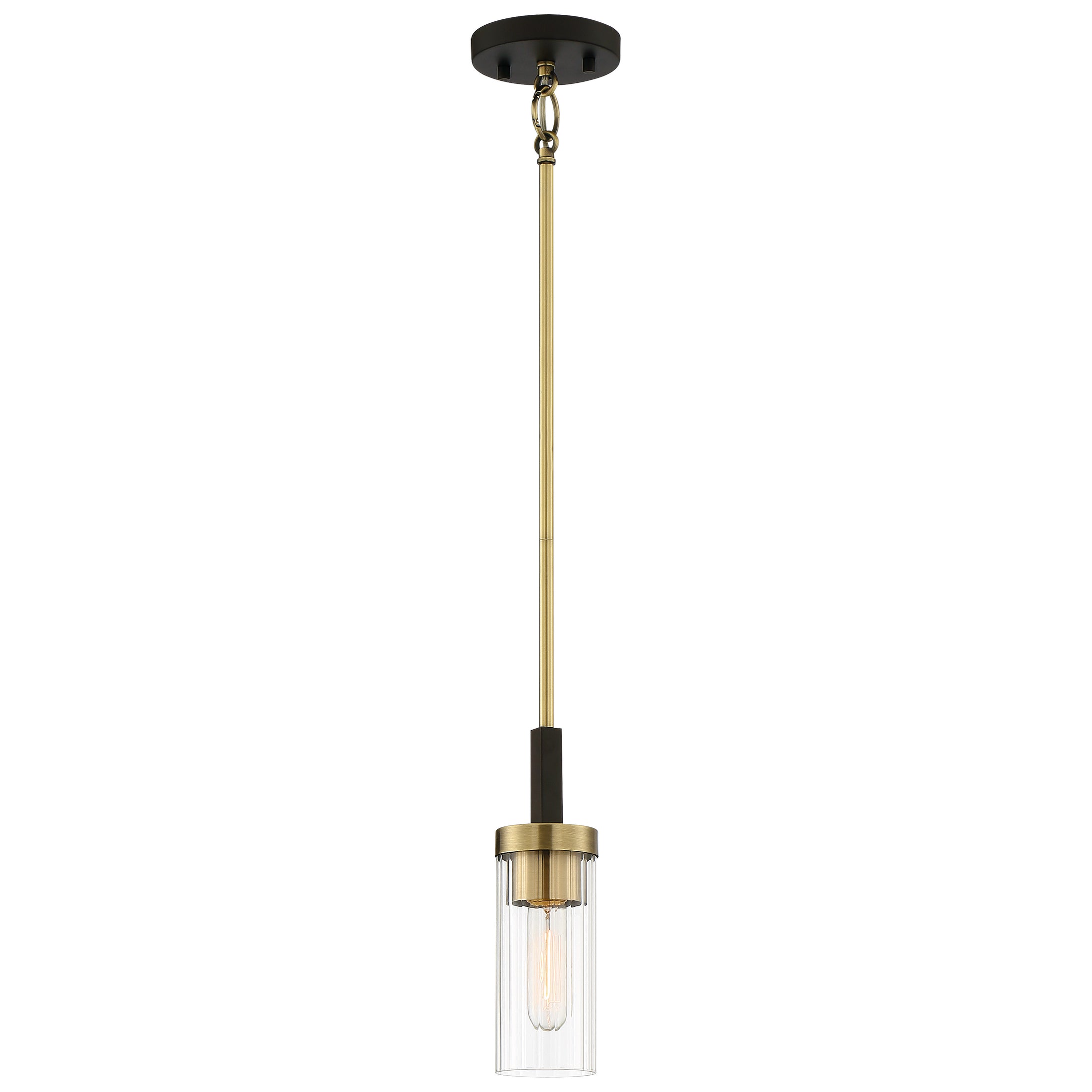 Ainsley Court 1 Light Mini Pendant in Aged Bronze Finish with Brass with Clear Ribbed Glass - Minka-Lavery