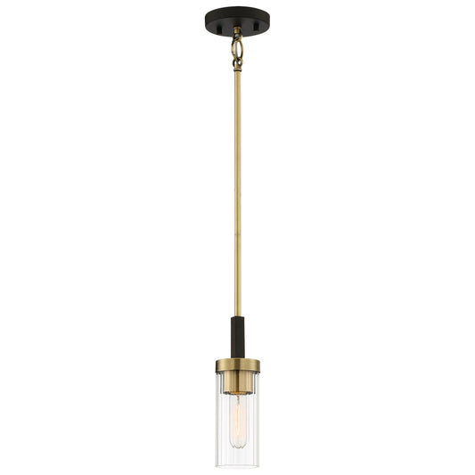 Ainsley Court 1 Light Mini Pendant in Aged Bronze Finish with Brass with Clear Ribbed Glass - Minka-Lavery