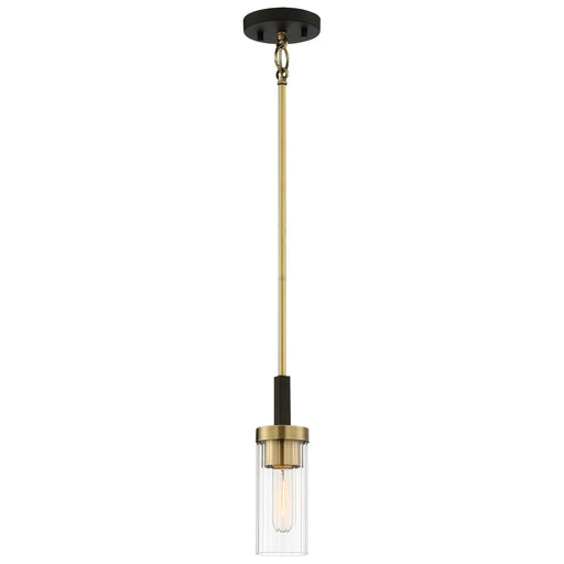 Ainsley Court 1 Light Mini Pendant in Aged Bronze Finish with Brass with Clear Ribbed Glass - Minka-Lavery