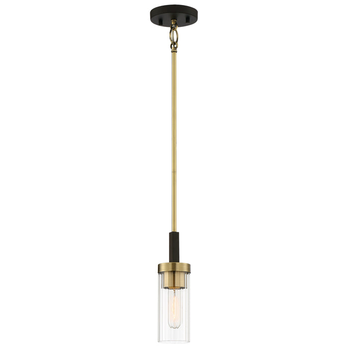 Ainsley Court 1 Light Mini Pendant in Aged Bronze Finish with Brass with Clear Ribbed Glass - Minka-Lavery