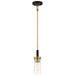 Ainsley Court 1 Light Mini Pendant in Aged Bronze Finish with Brass with Clear Ribbed Glass - Minka-Lavery