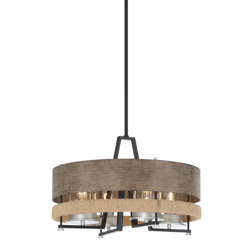 Silver Creek 4 Light Outdoor Pendant Convertible to Semi Flush in Stone Grey, Coal and Brushed Nickel with Rope and Clear Seedy Glass - Minka-Lavery