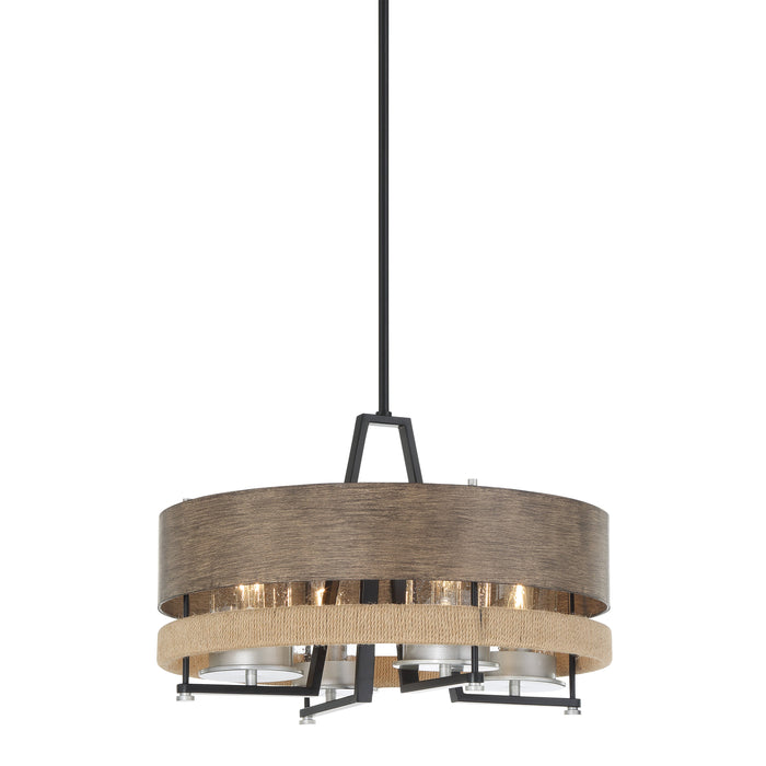 Silver Creek 4 Light Outdoor Pendant Convertible to Semi Flush in Stone Grey, Coal and Brushed Nickel with Rope and Clear Seedy Glass - Minka-Lavery