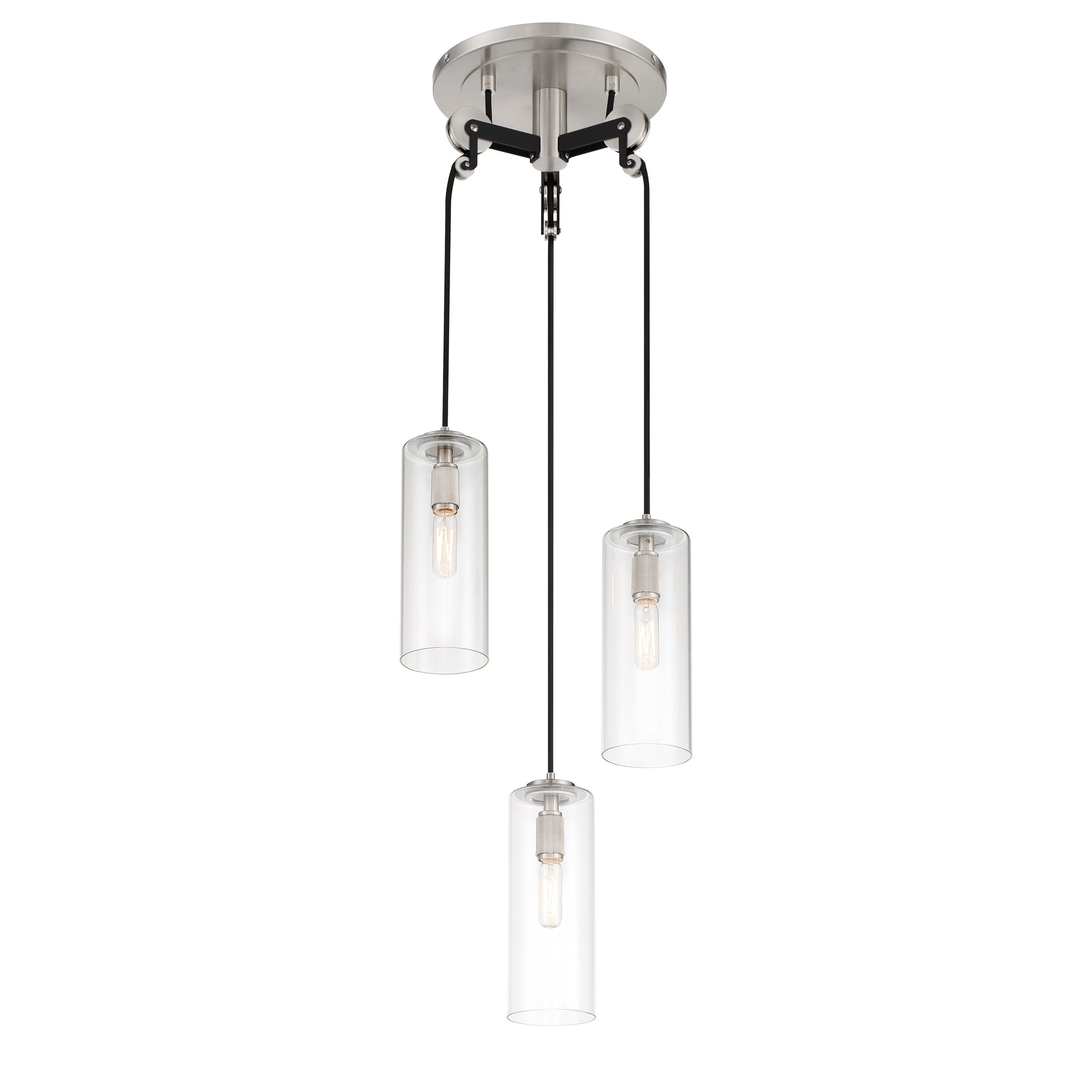 Pullman Junction 3 Light Pan Pendant in Brushed Nickel and Coal Finish with Clear Glass - Minka-Lavery