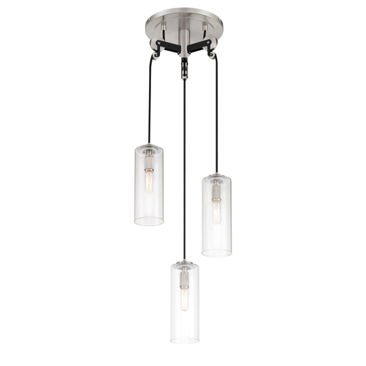 Pullman Junction 3 Light Pan Pendant in Brushed Nickel and Coal Finish with Clear Glass - Minka-Lavery