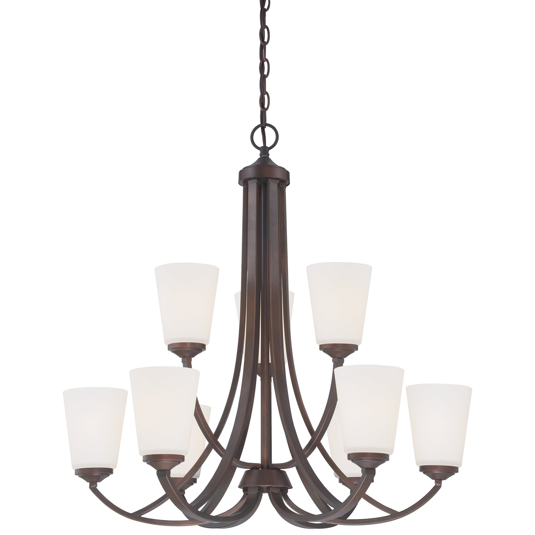 Overland Park 9 Light Chandelier in Vintage Bronze Finish with Etched White Glass - Minka-Lavery
